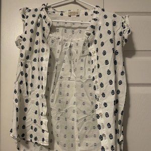 Just Living White and Blue Blouse size m